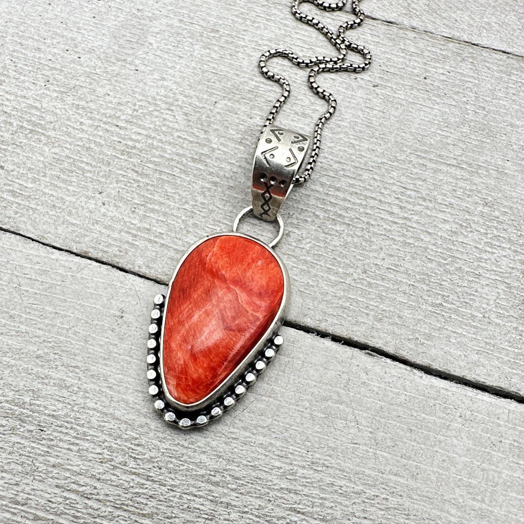 Red Spiny Oyster and Sterling Silver Pendant - DISCOUNTED - SunlightSilver