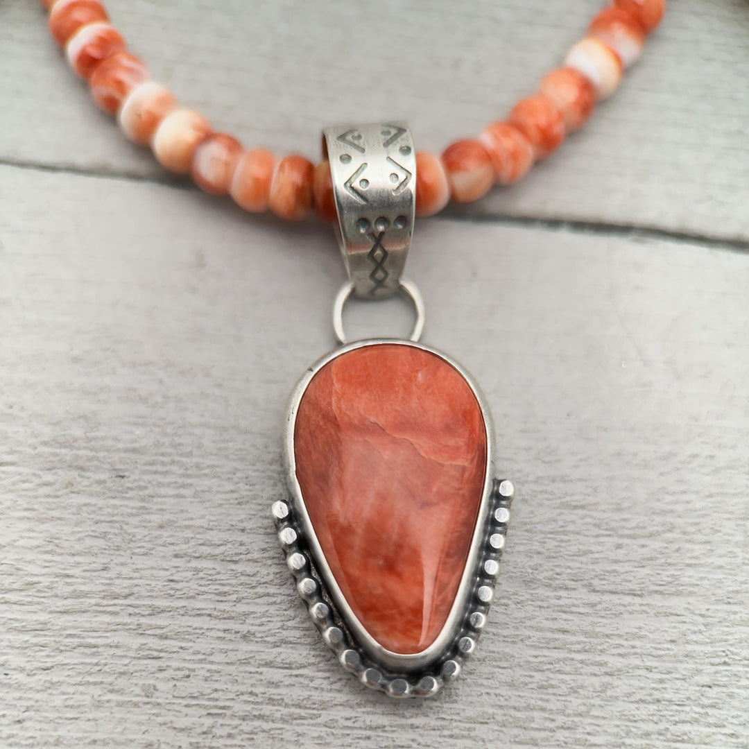 Red Spiny Oyster and Sterling Silver Pendant - DISCOUNTED - SunlightSilver