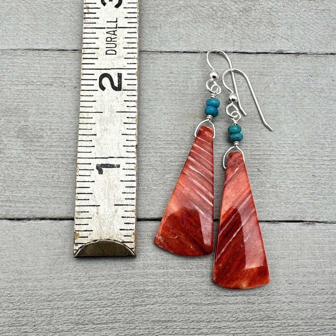 Red Spiny Oyster, Turquoise, and Solid 925 Sterling Silver Earrings - SunlightSilver