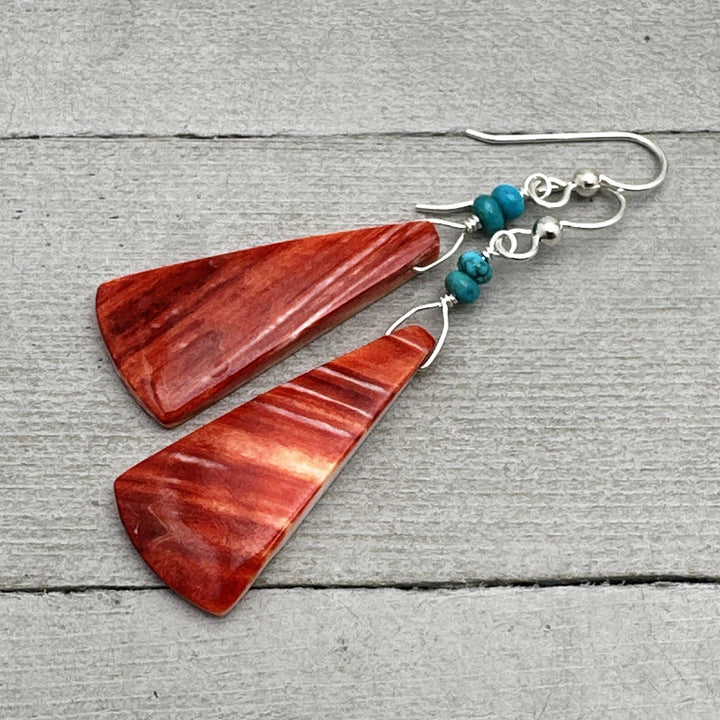 Red Spiny Oyster, Turquoise, and Solid 925 Sterling Silver Earrings - SunlightSilver