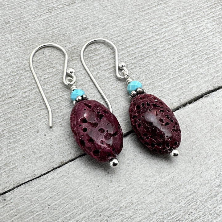 Purple Spiny Oyster Shell, Turquoise, and Sterling Silver Earrings - SunlightSilver