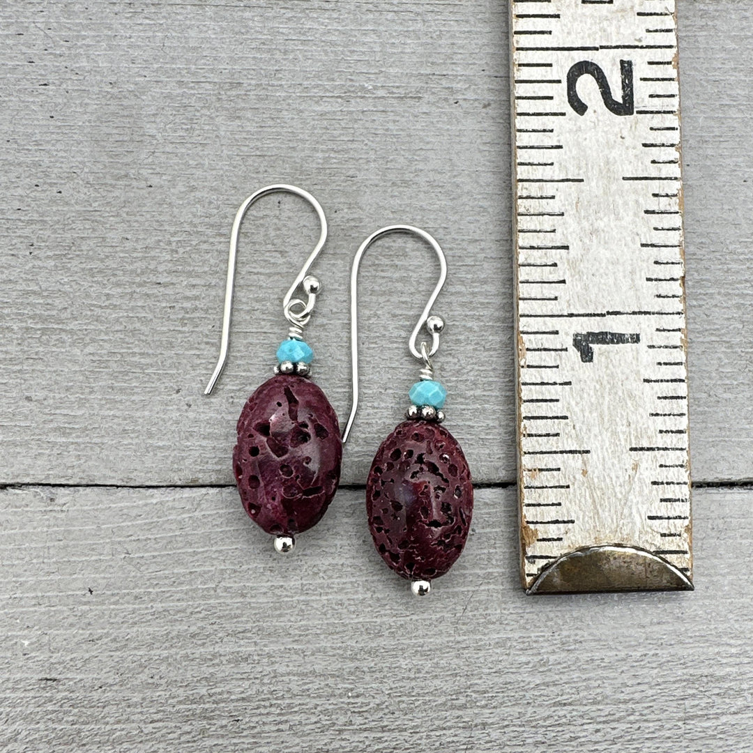 Purple Spiny Oyster Shell, Turquoise, and Sterling Silver Earrings - SunlightSilver