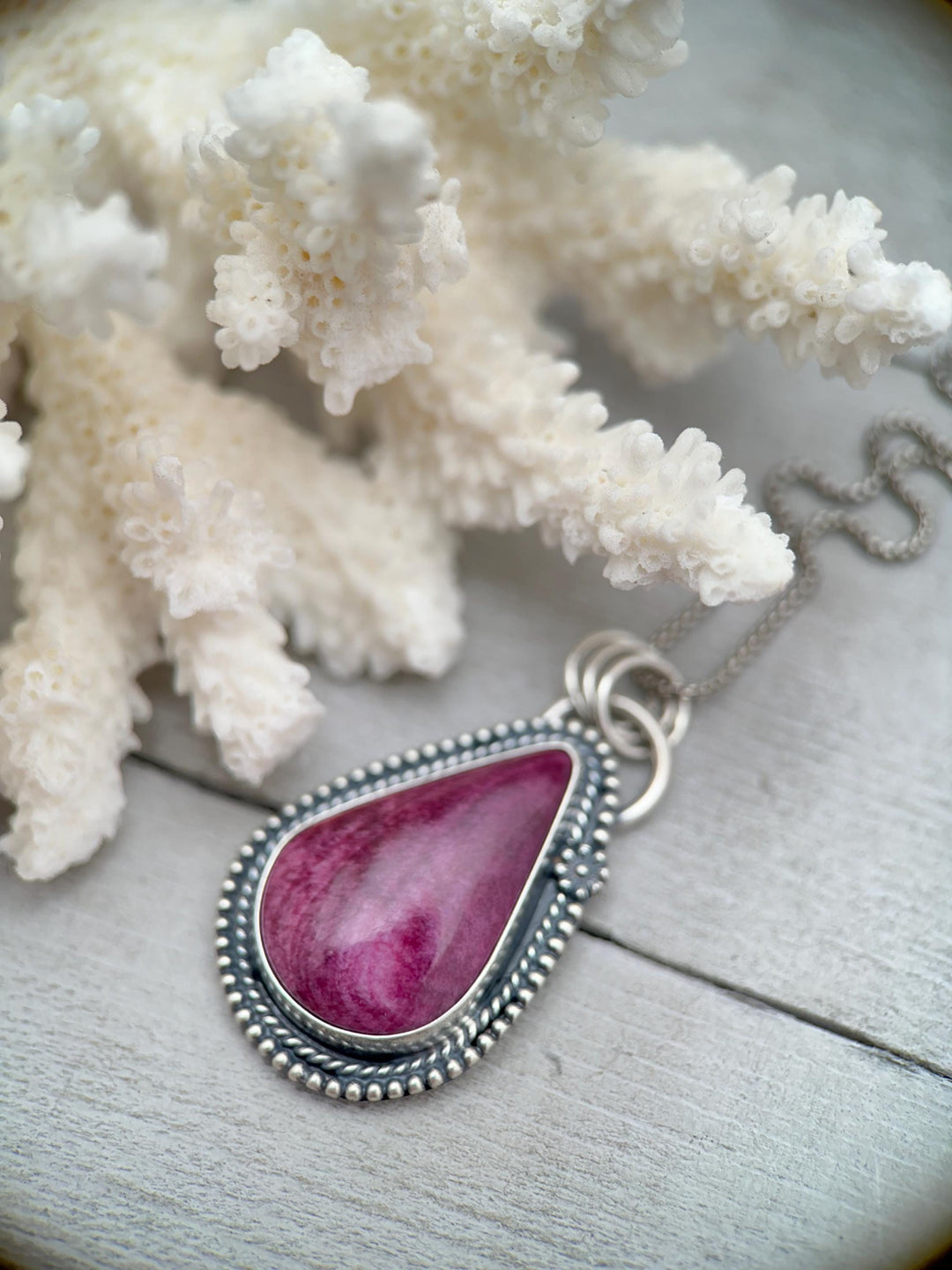 Purple Spiny Oyster and Sterling Silver Pendant - SunlightSilver