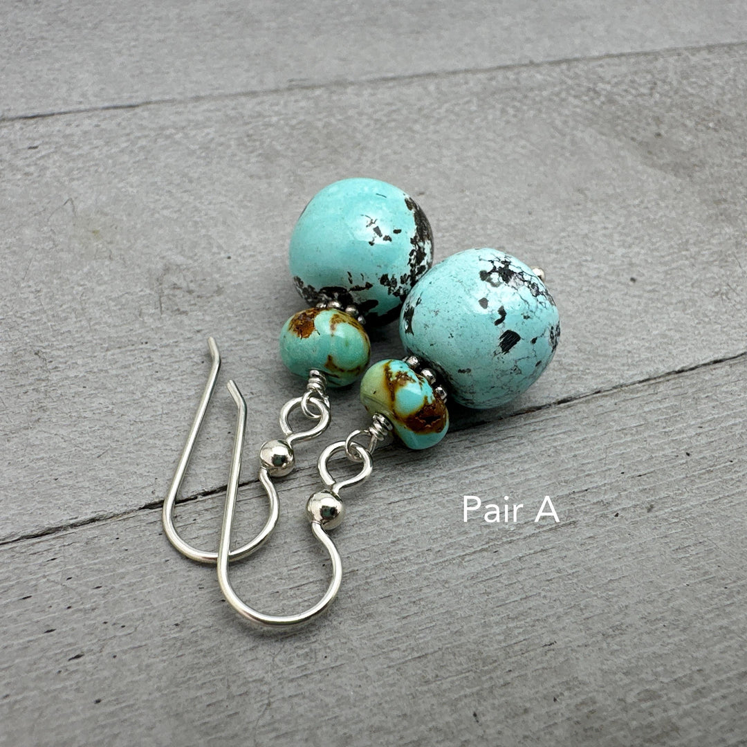 Natural Turquoise and Sterling Silver Earrings - SunlightSilver