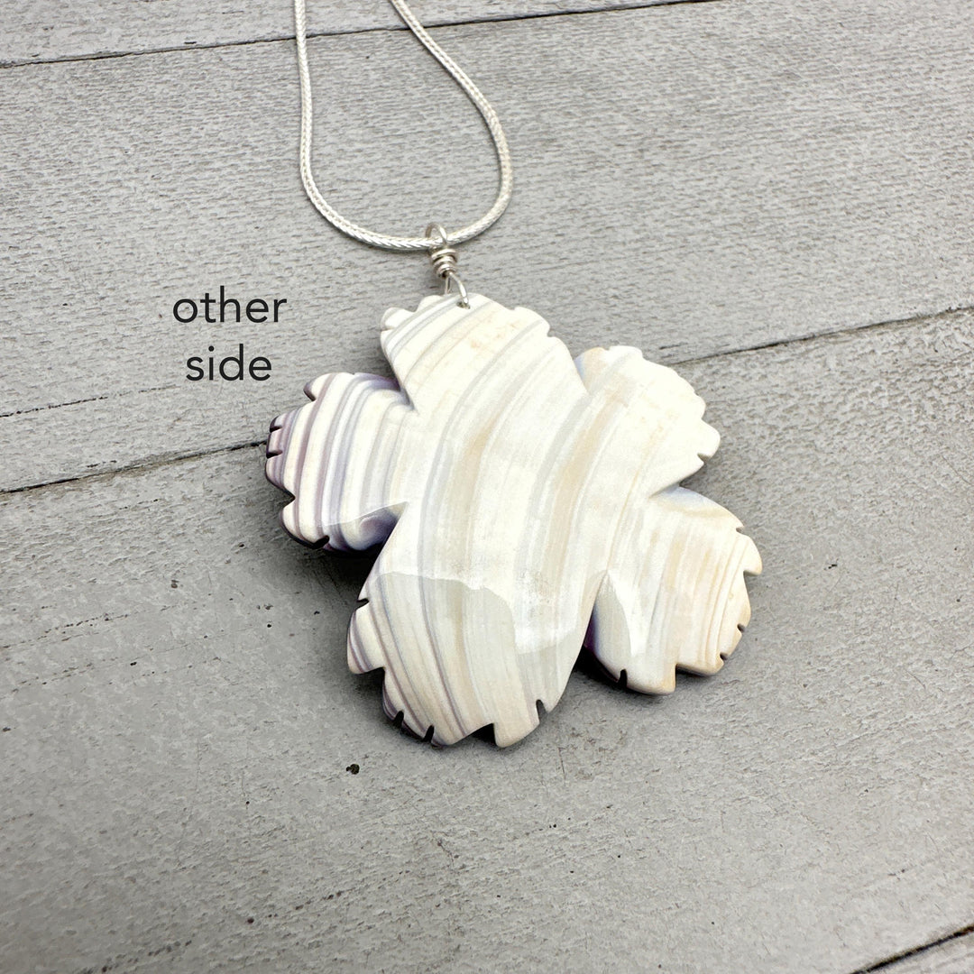 Purple Wampum Quahog Shell Flower Pendant and Sterling Silver Necklace - SunlightSilver