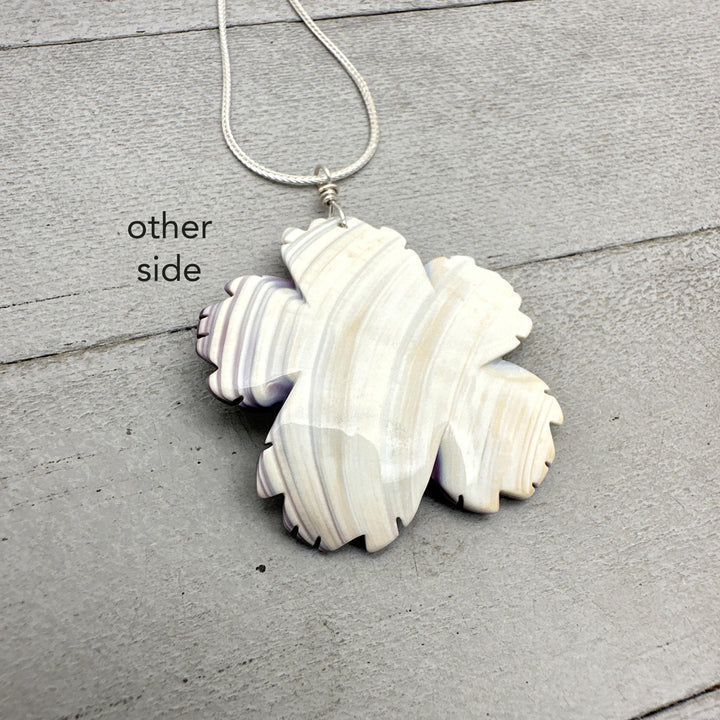 Purple Wampum Quahog Shell Flower Pendant and Sterling Silver Necklace - SunlightSilver