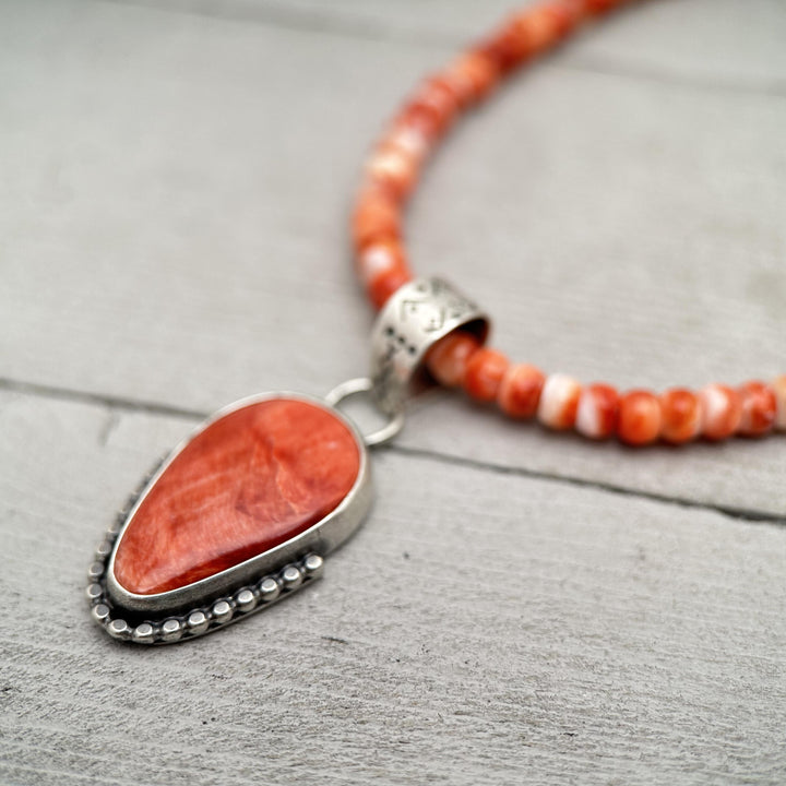 Orange Red Spiny Oyster and Solid 925 Sterling Silver - SunlightSilver