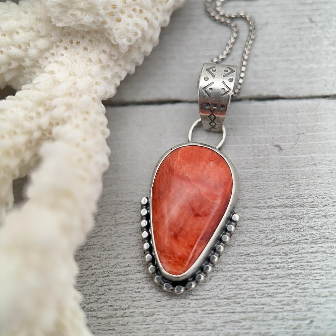 Red Spiny Oyster and Sterling Silver Pendant - DISCOUNTED - SunlightSilver