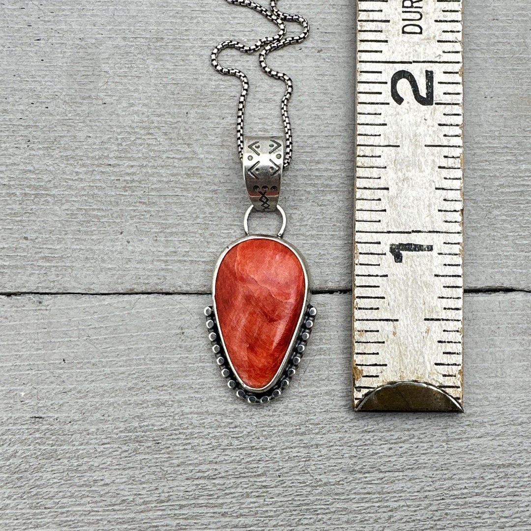 Red Spiny Oyster and Sterling Silver Pendant - DISCOUNTED - SunlightSilver