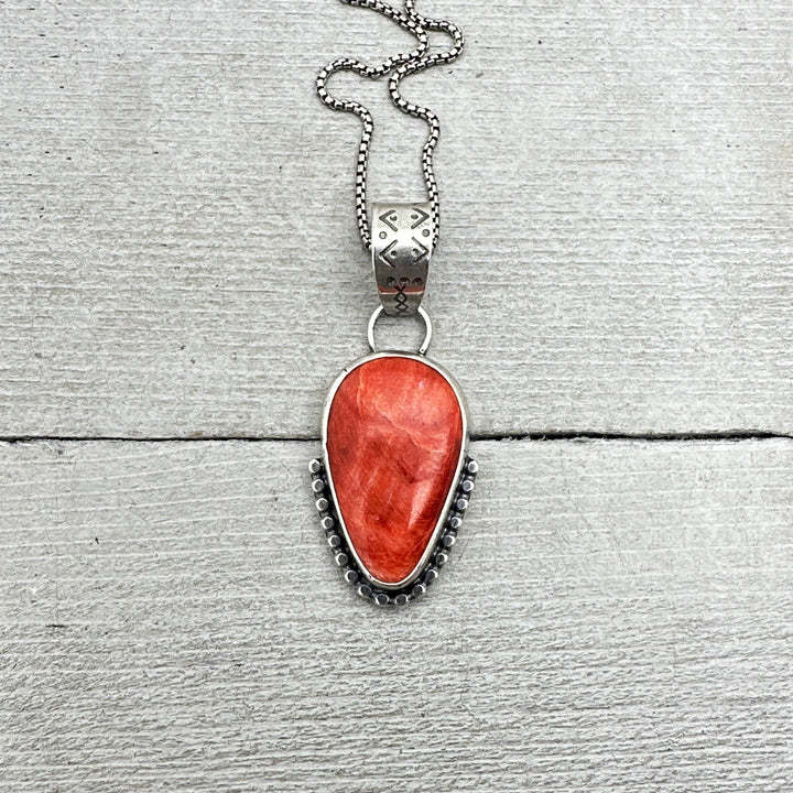 Red Spiny Oyster and Sterling Silver Pendant - DISCOUNTED - SunlightSilver