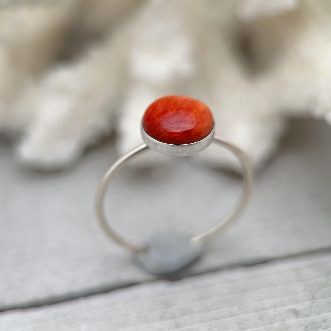 Red Spiny Oyster Shell and Sterling Silver Ring. Size 7 US/Canada - SunlightSilver