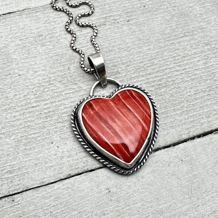 Red Spiny Oyster Heart and Sterling Silver Pendant - SunlightSilver