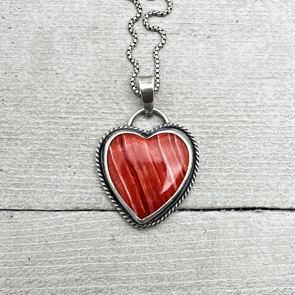 Red Spiny Oyster Heart and Sterling Silver Pendant - SunlightSilver