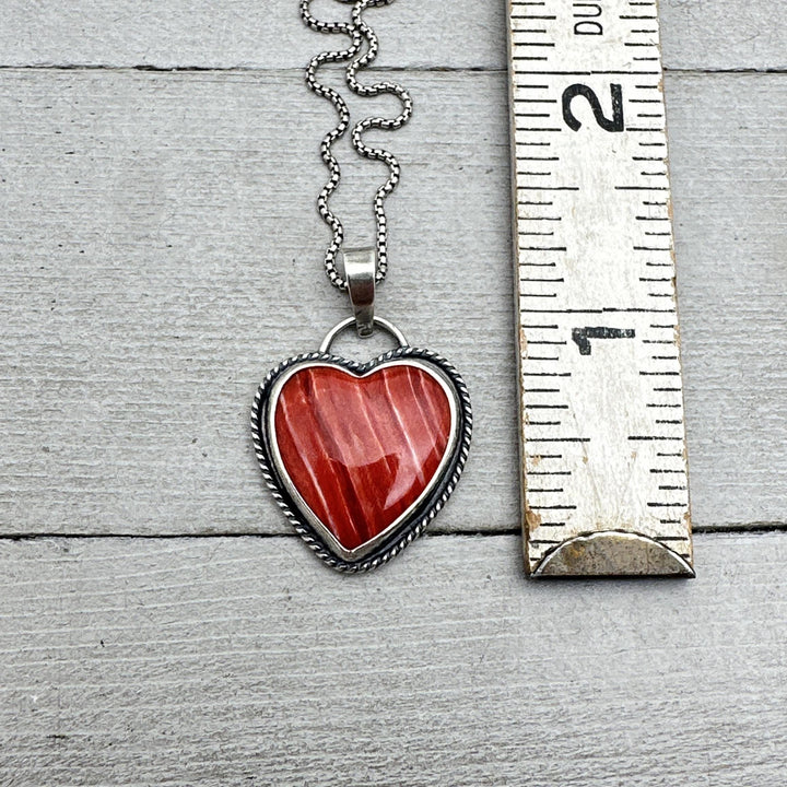 Red Spiny Oyster Heart and Sterling Silver Pendant - SunlightSilver