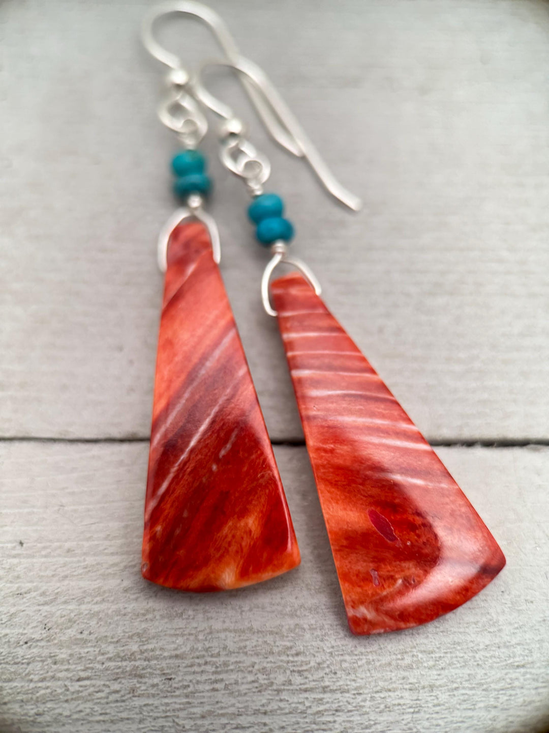 Red Spiny Oyster, Turquoise, and Solid 925 Sterling Silver Earrings - SunlightSilver