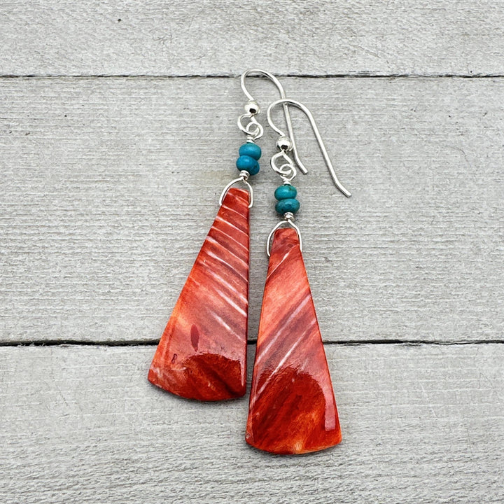 Red Spiny Oyster, Turquoise, and Solid 925 Sterling Silver Earrings - SunlightSilver