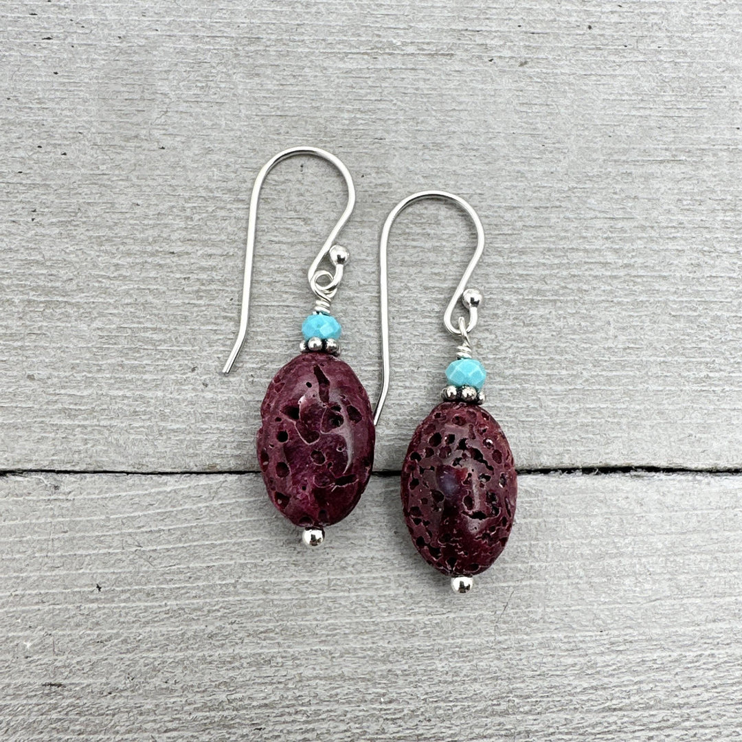 Purple Spiny Oyster Shell, Turquoise, and Sterling Silver Earrings - SunlightSilver