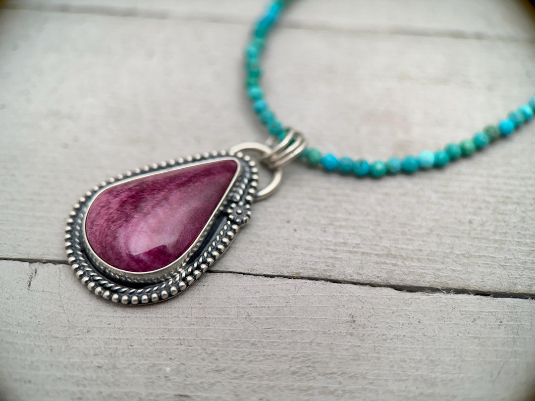 Purple Spiny Oyster and Sterling Silver Pendant - SunlightSilver