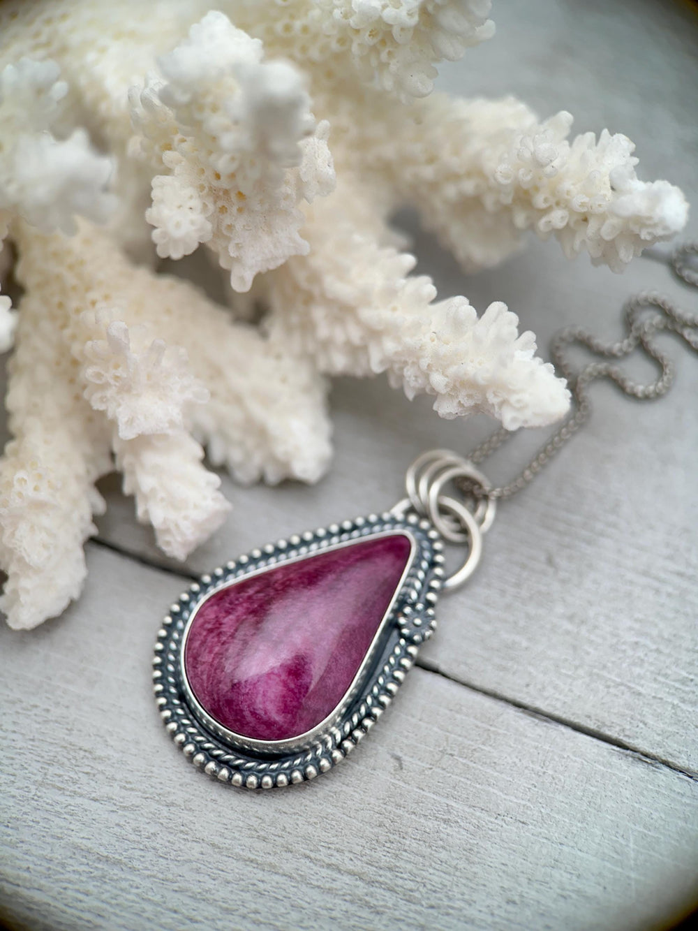 Purple Spiny Oyster and Sterling Silver Pendant - SunlightSilver