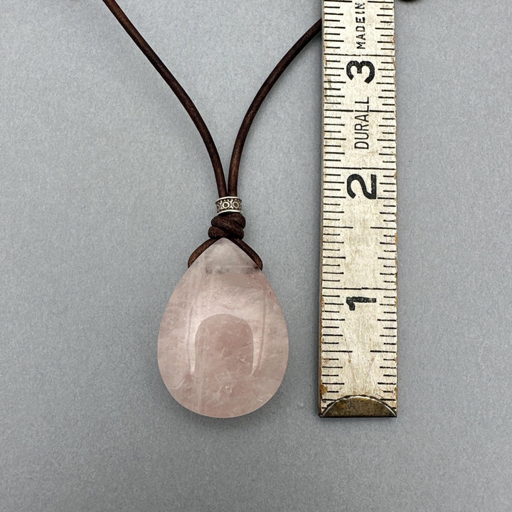 Light Pink Rose Quartz Pendant Leather Necklace - SunlightSilver