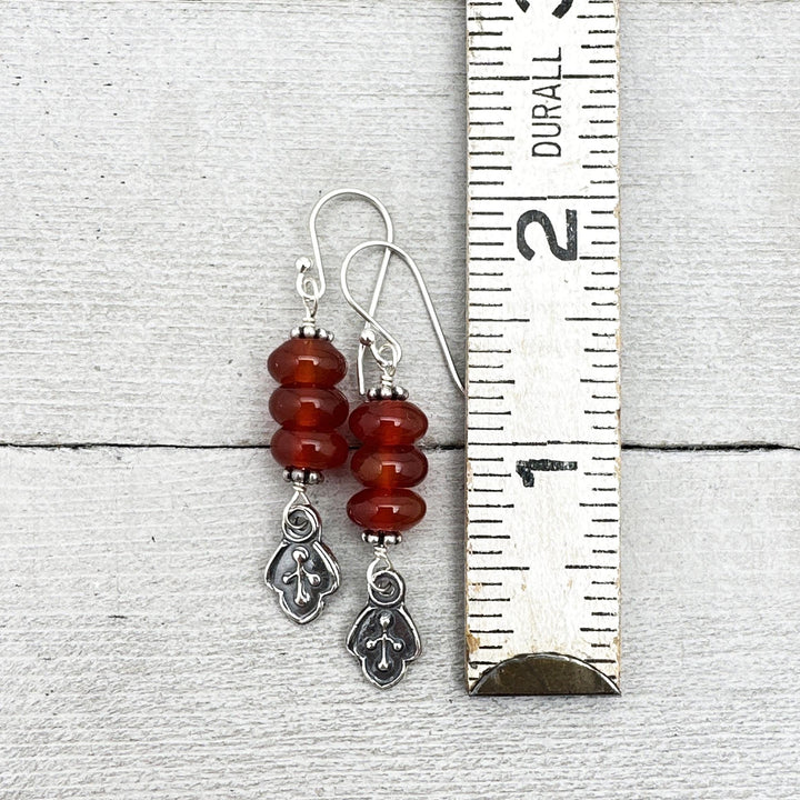 Red-Orange Carnelian and Sterling Silver Leaf Charm Earrings - SunlightSilver