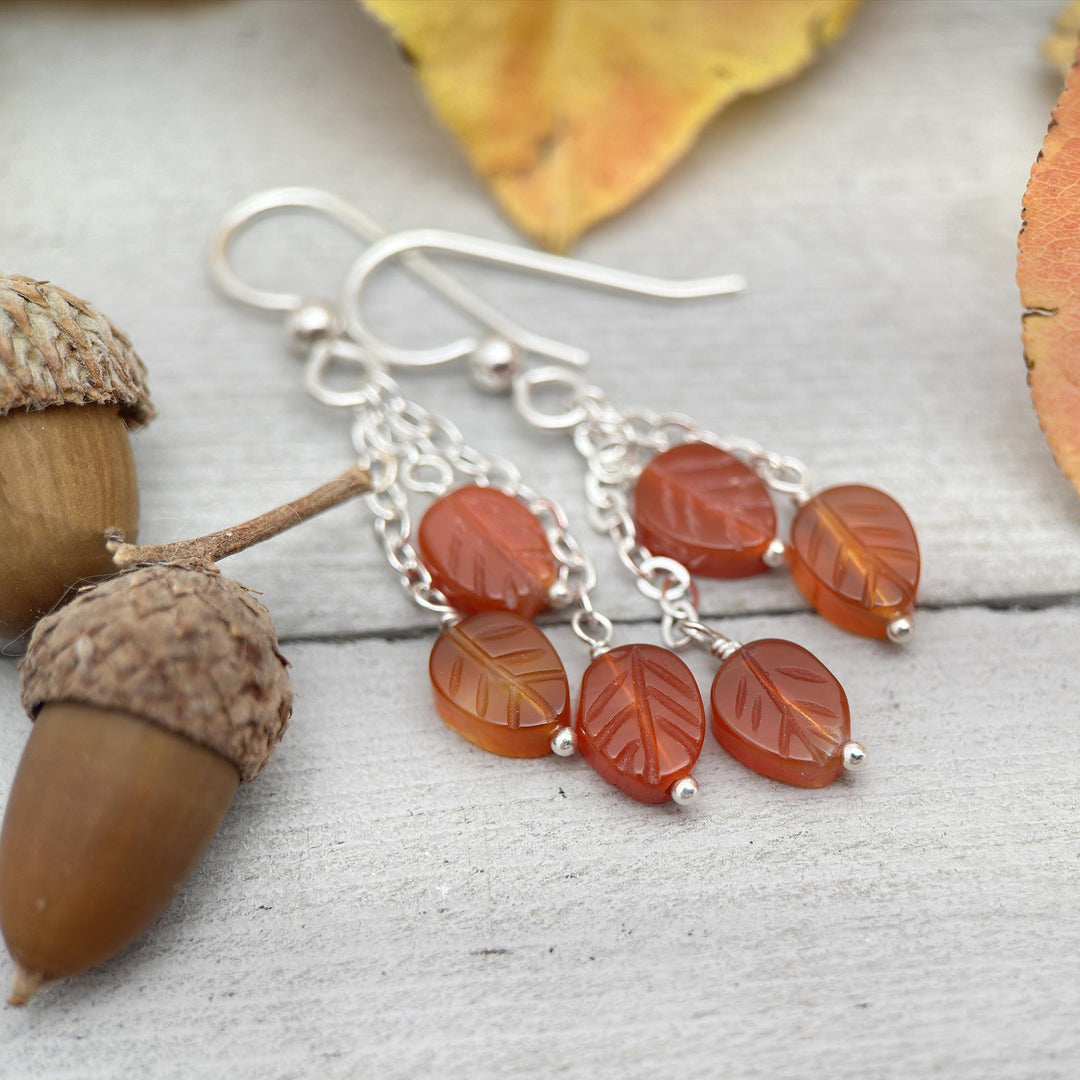 Carnelian Leaf and Sterling Silver Earrings - SunlightSilver