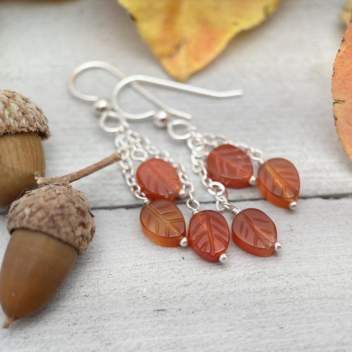 Carnelian Leaf and Sterling Silver Earrings - SunlightSilver