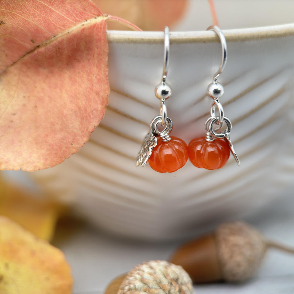 Mini Gemstone Pumpkin Sterling Silver Earrings - SunlightSilver