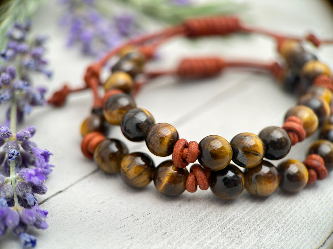 Tiger's Eye Gemstone and Leather Bracelet - SunlightSilver