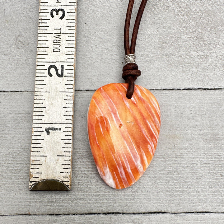 Beautiful Orange Spiny Oyster Shell, Thai Hill Tribe Silver and Leather Necklace - SunlightSilver