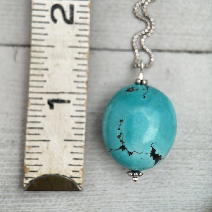 Large Turquoise Pendant on a Sterling Silver Chain - SunlightSilver