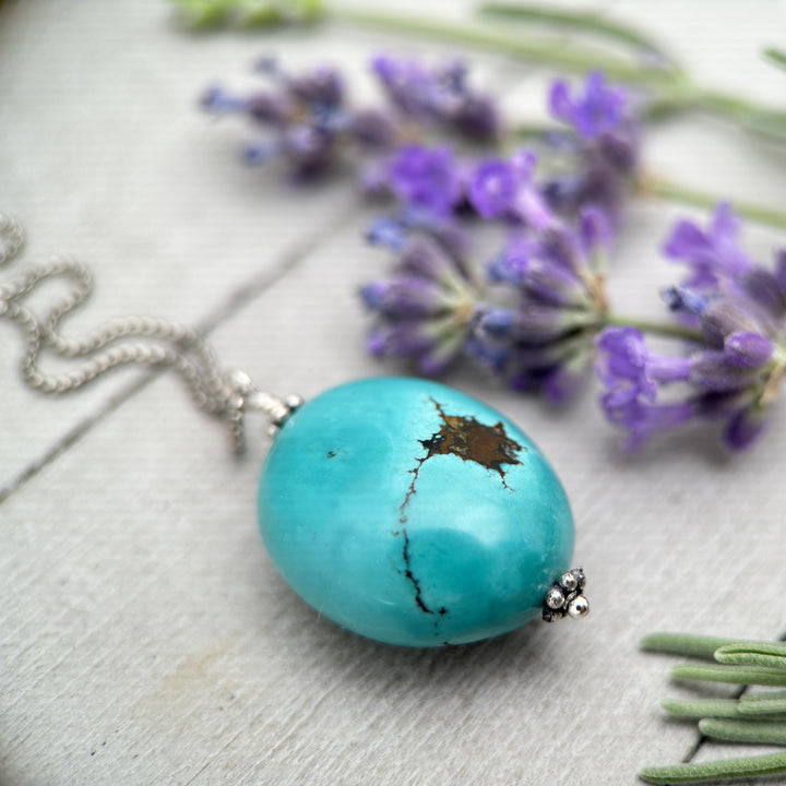 Large Turquoise Pendant on a Sterling Silver Chain - SunlightSilver