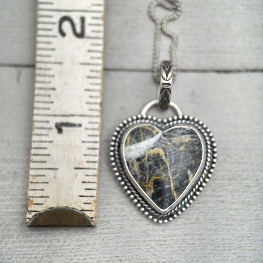 Nevada White Buffalo and Sterling Silver Heart Pendant - SunlightSilver