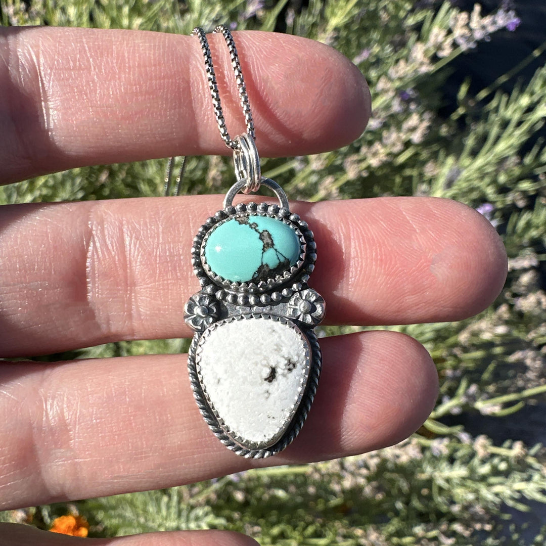 White Buffalo, Turquoise, and Sterling Silver Pendant Necklace - SunlightSilver