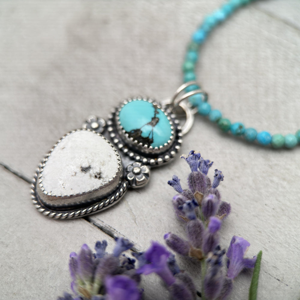 White Buffalo, Turquoise, and Sterling Silver Pendant Necklace - SunlightSilver