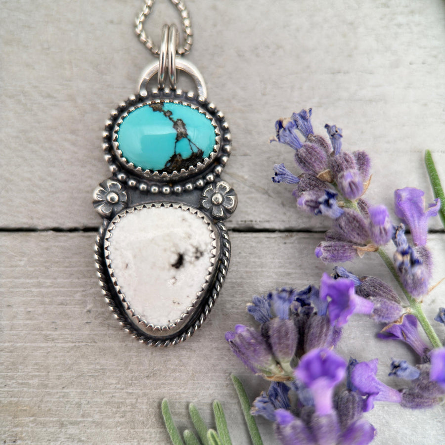 White Buffalo, Turquoise, and Sterling Silver Pendant Necklace - SunlightSilver