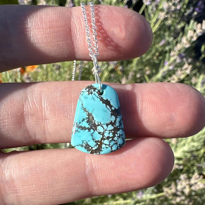 AAA Blue Turquoise Pendant on a Sterling Silver Chain. Necklace - SunlightSilver