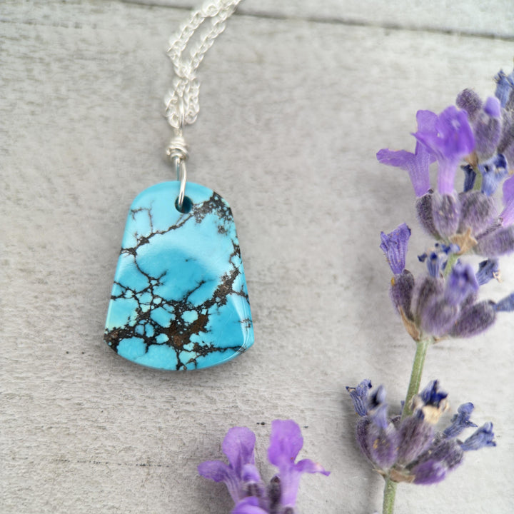 AAA Blue Turquoise Pendant on a Sterling Silver Chain. Necklace - SunlightSilver