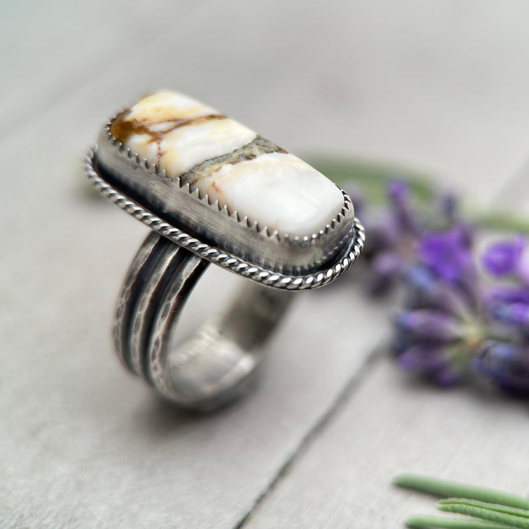 White Buffalo and Sterling Silver Bar Ring. Size 9.5 (US/Canada) - SunlightSilver