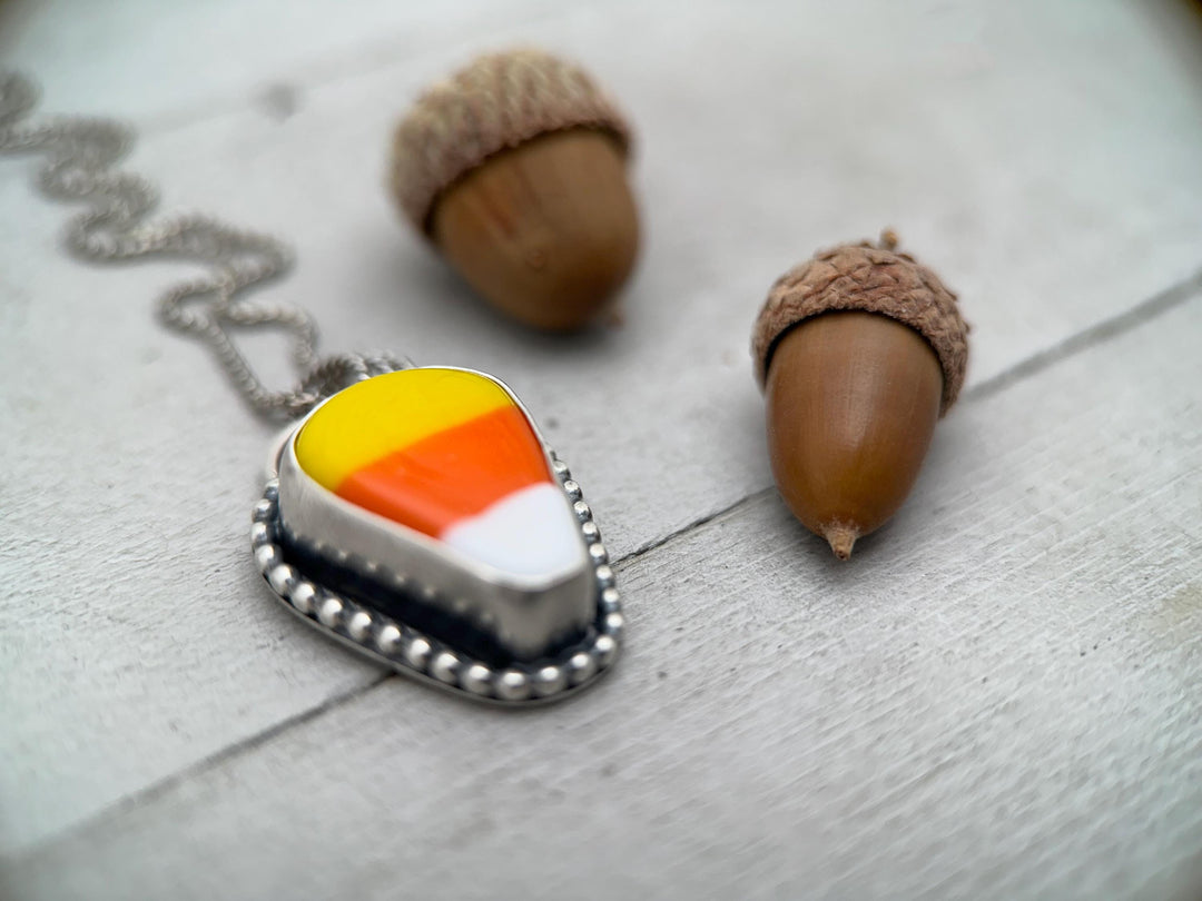 Candy Corn Sterling Silver Pendant. Halloween Fall Autumn Jewelry - SunlightSilver