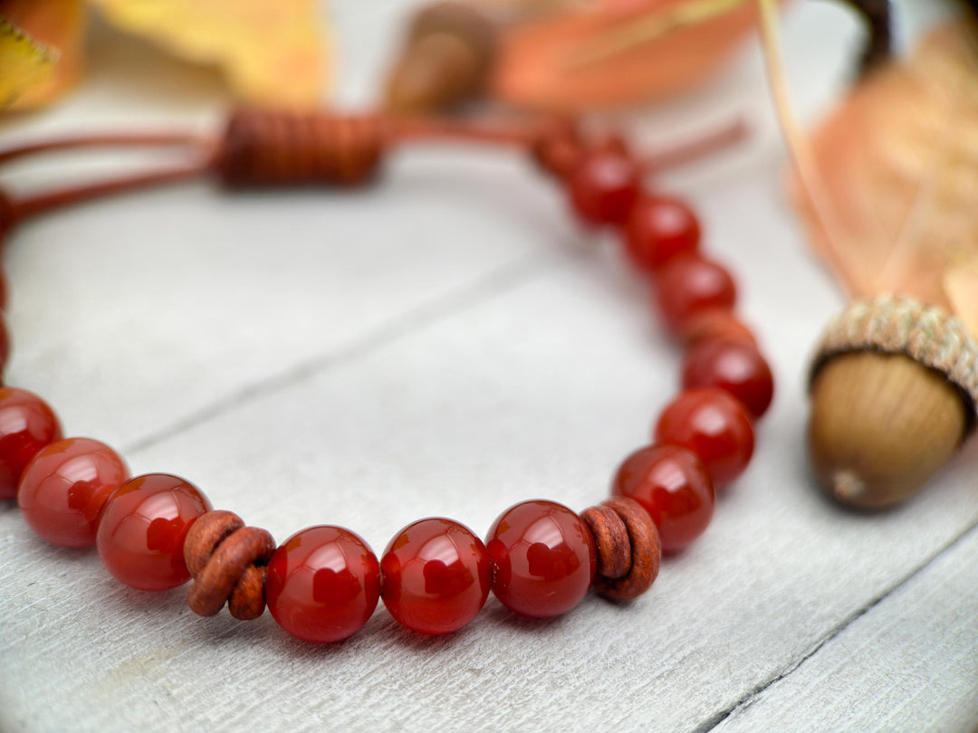 Orange Carnelian and Leather Stacking Bracelet - SunlightSilver