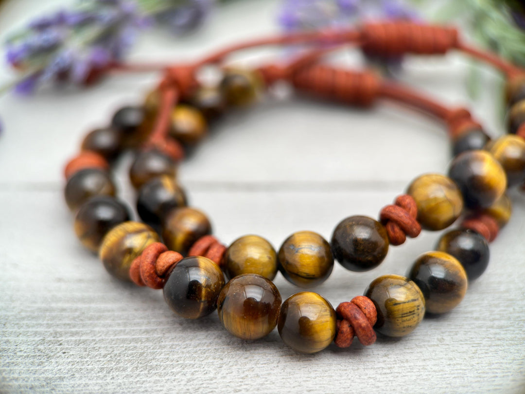 Tiger's Eye Gemstone and Leather Bracelet - SunlightSilver