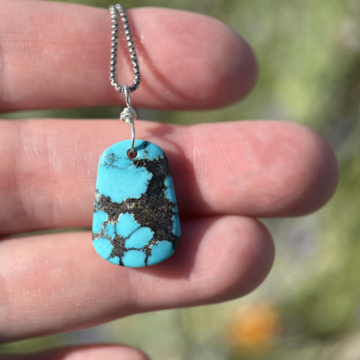 AAA Blue Turquoise Pendant on a Sterling Silver Chain - SunlightSilver