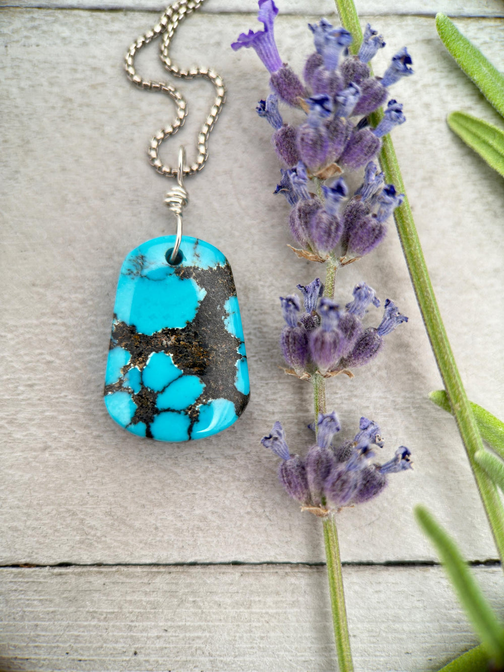 AAA Blue Turquoise Pendant on a Sterling Silver Chain - SunlightSilver