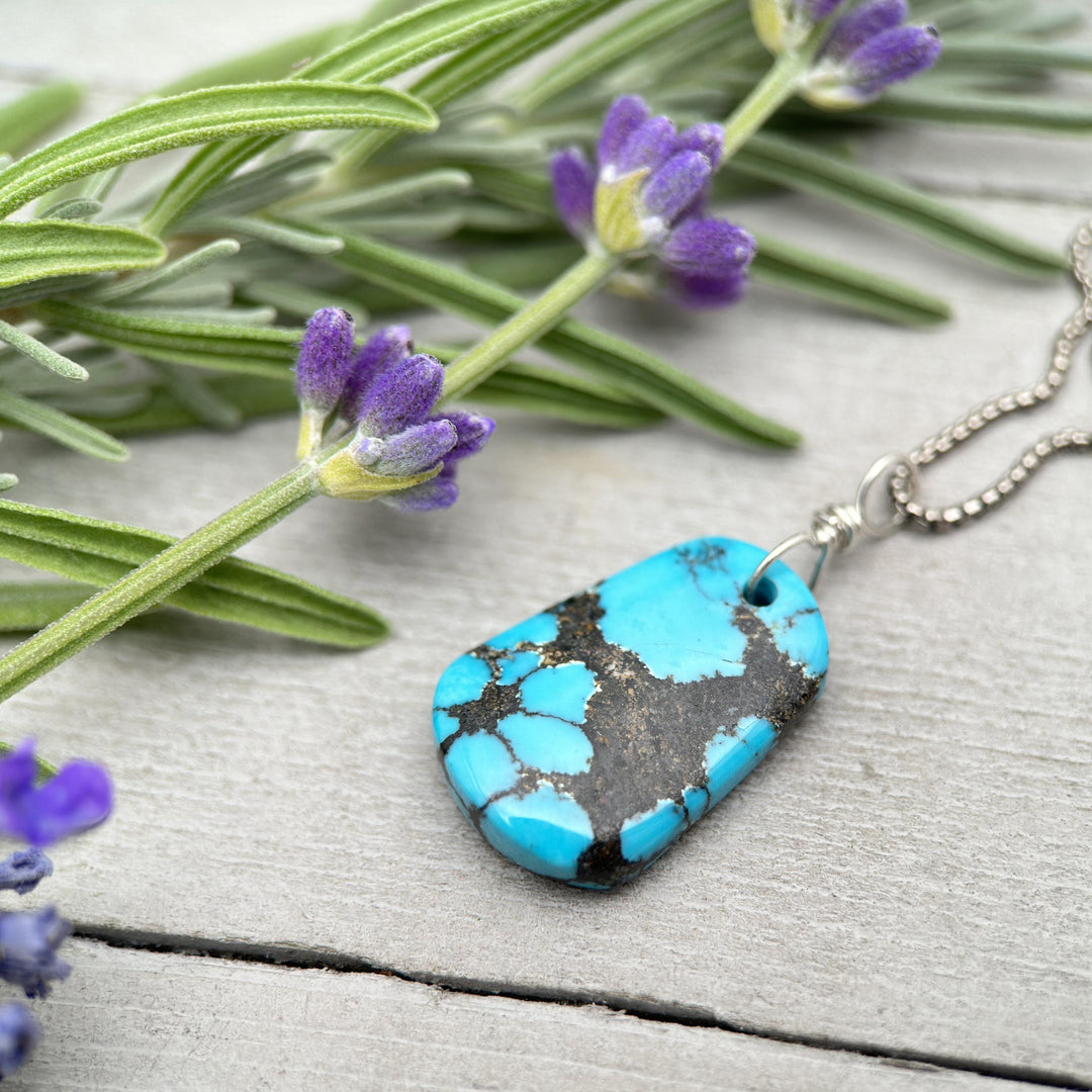 AAA Blue Turquoise Pendant on a Sterling Silver Chain - SunlightSilver