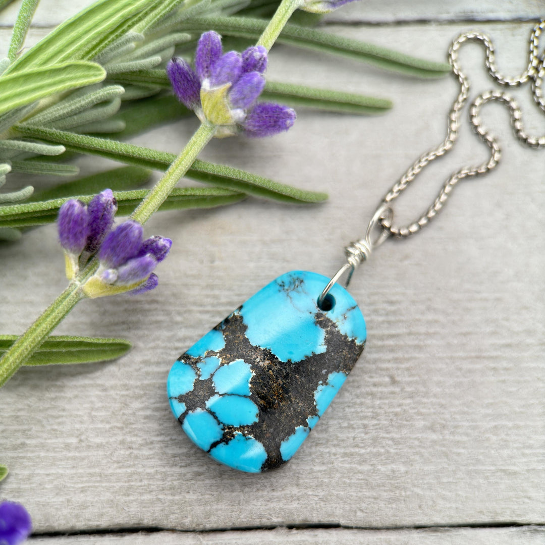 AAA Blue Turquoise Pendant on a Sterling Silver Chain - SunlightSilver