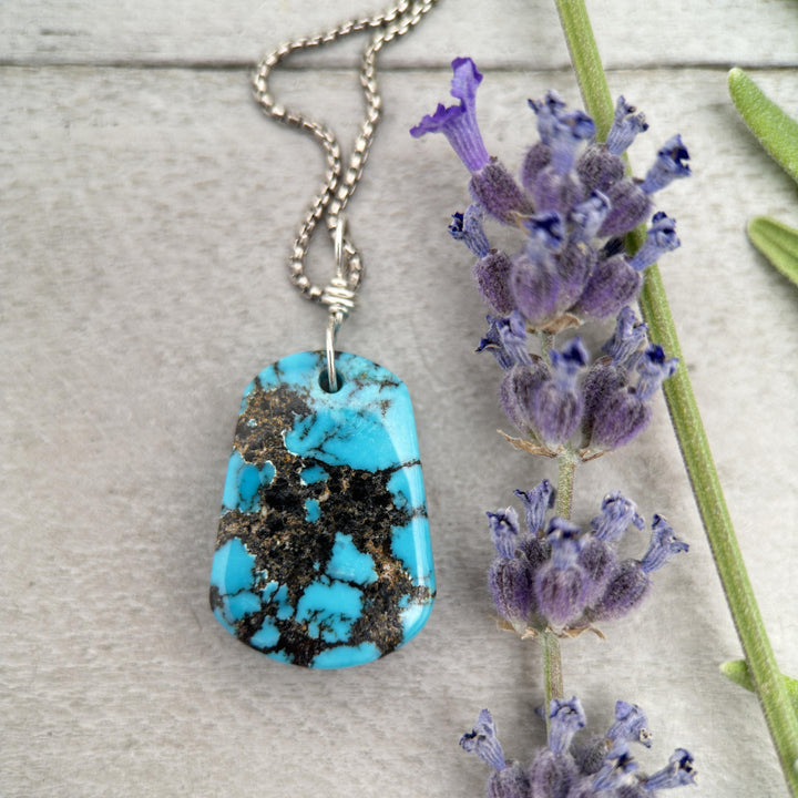 AAA Blue Turquoise Pendant on a Sterling Silver Chain - SunlightSilver