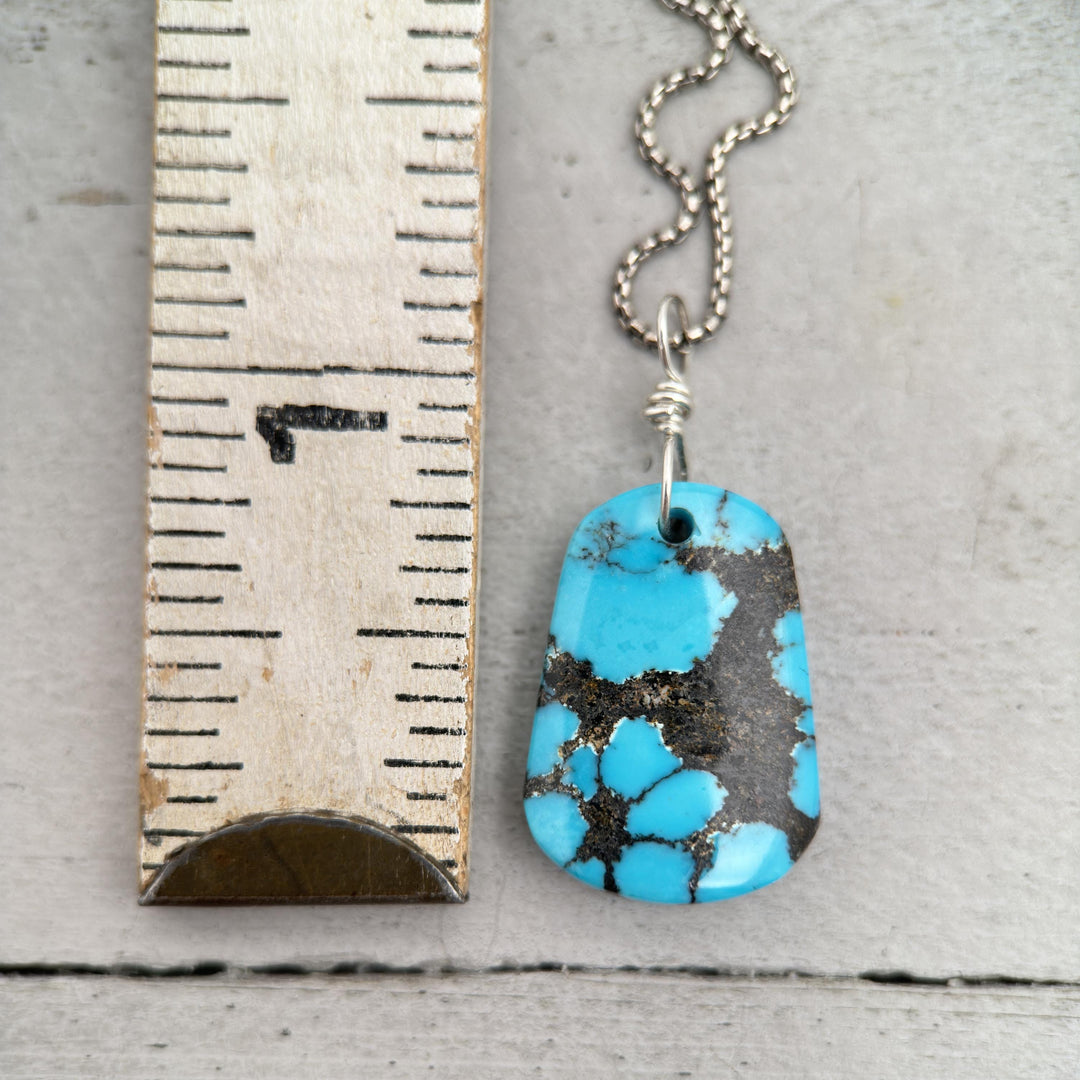 AAA Blue Turquoise Pendant on a Sterling Silver Chain - SunlightSilver