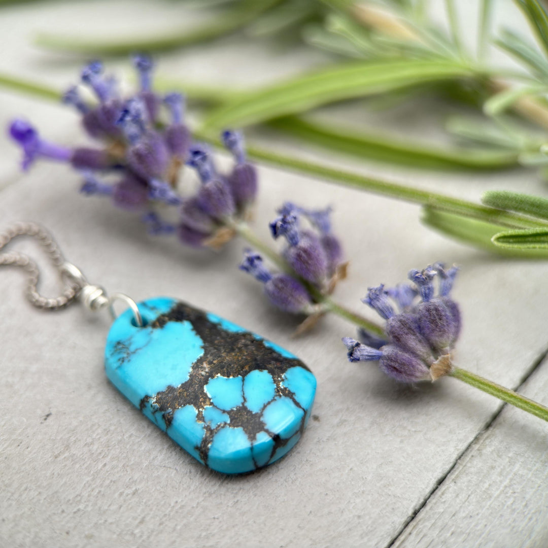 AAA Blue Turquoise Pendant on a Sterling Silver Chain - SunlightSilver