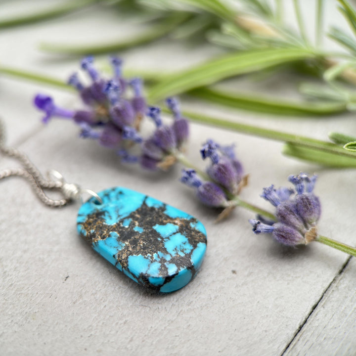 AAA Blue Turquoise Pendant on a Sterling Silver Chain - SunlightSilver